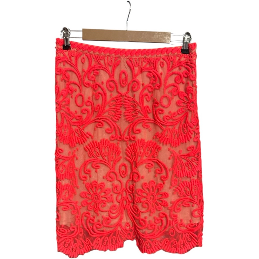 Anthropologie Yoana Baraschi Embroidered Lace Skirt Coral Size 4
